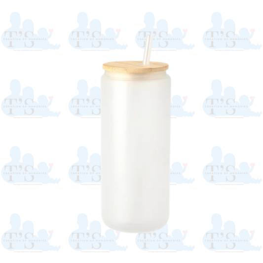 Frosted Glass Tumbler with Bamboo Lid & Straw
