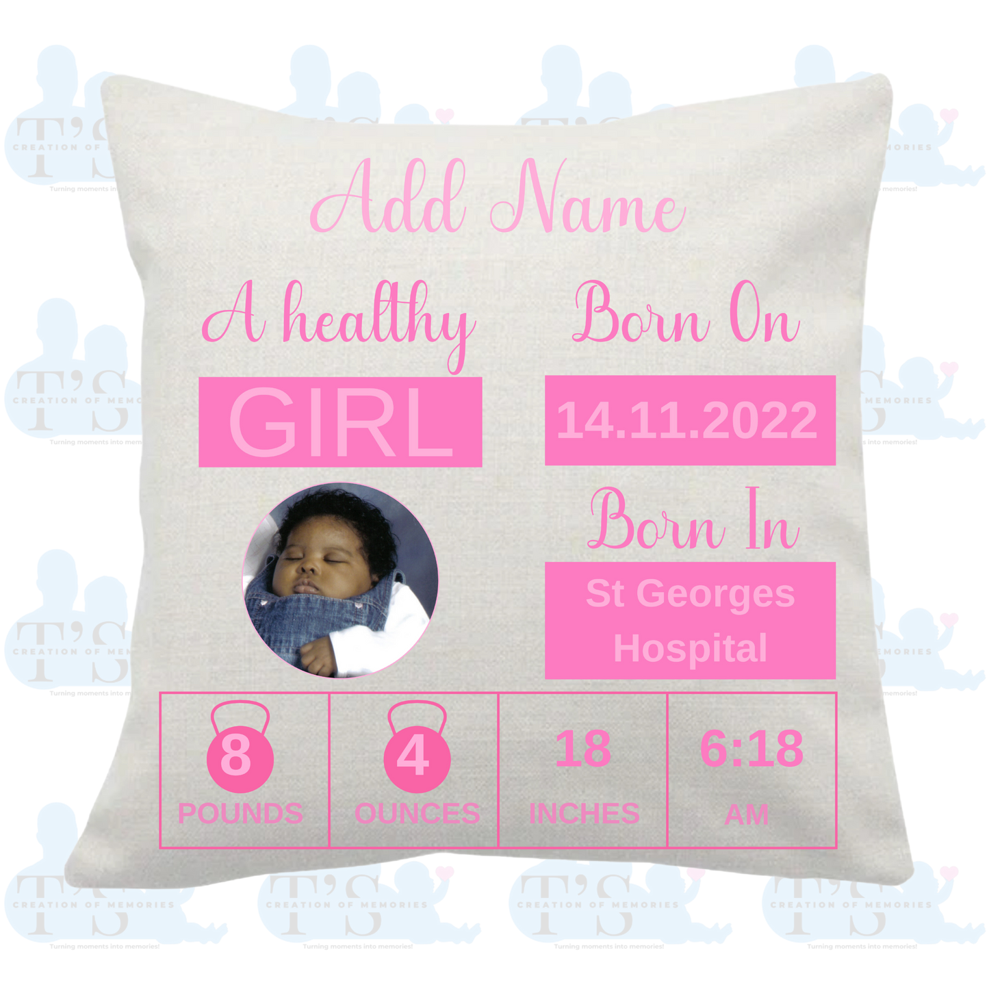 Cushion Cover 'Newborn Baby - GIRL'
