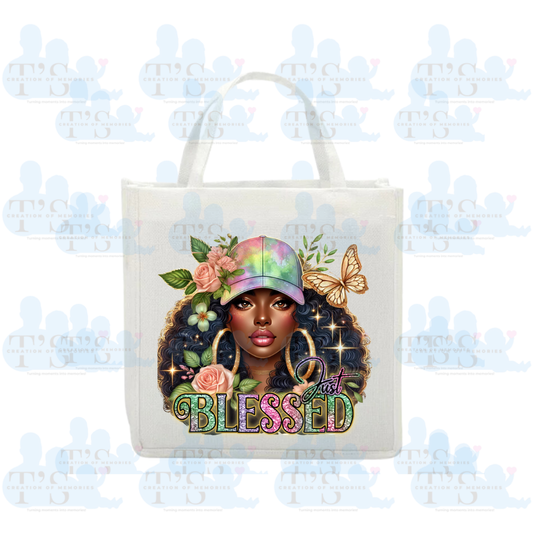 Linen Tote Bag 'Just Blessed'