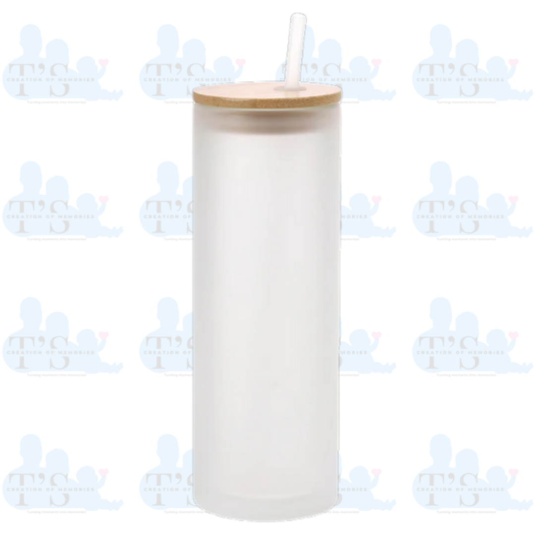 Frosted Glass Tumbler with Bamboo Lid & Straw