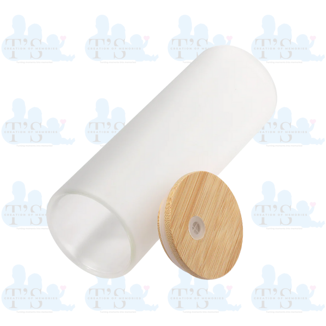 Frosted Glass Tumbler with Bamboo Lid & Straw