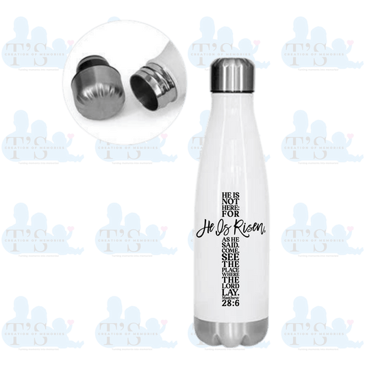 Bowling water bottle 'He is Not Here'